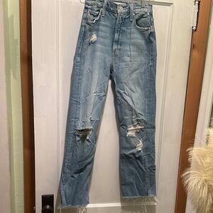 MOTHER Frayed Hem Light Blue Denim